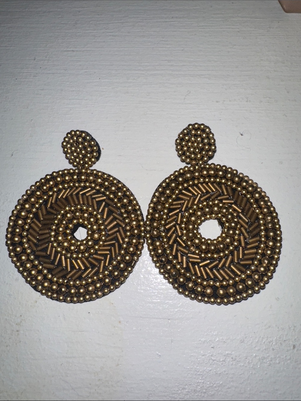 Beaded Round Drop Earrings in Antique Gold